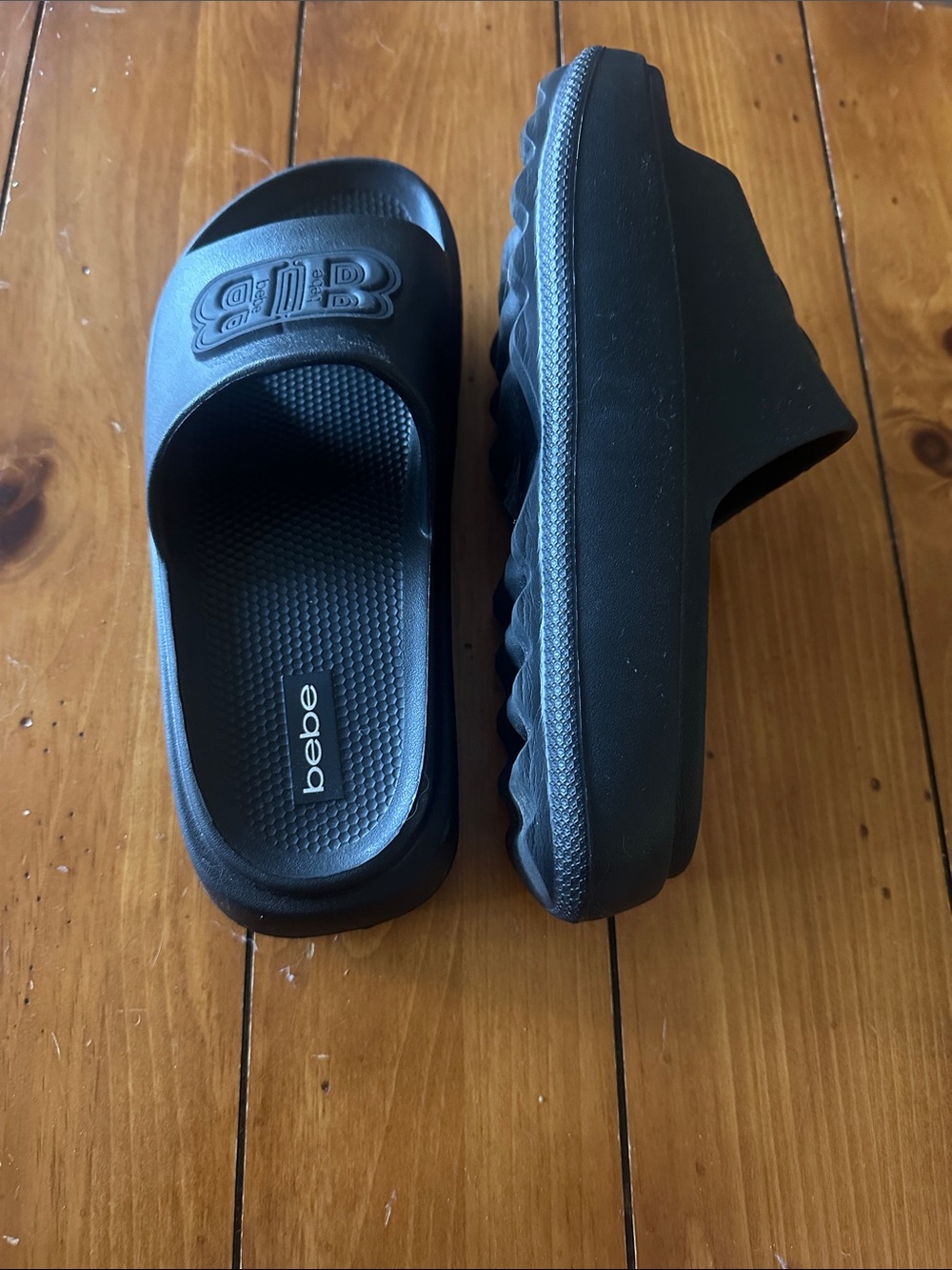 bebe Black Platform Slide Sandals for Kids